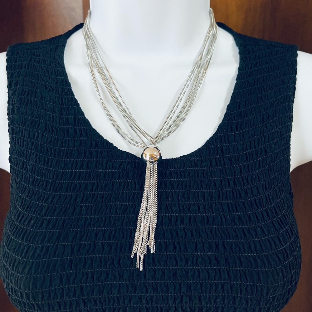 Elegant Silver Necklace with Tassel